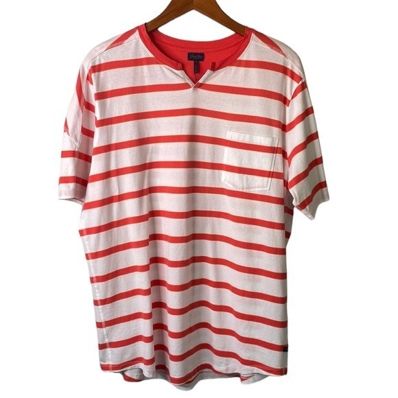 Good Man Brand Short Sleeve Split Neck Stripe Cotton Jersey Tee Top Pocket - Picture 2 of 15